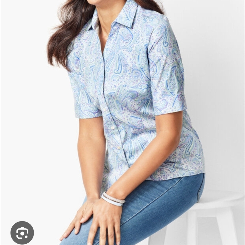 Talbots Perfect Shirt Elbow Length Sleeve Button Down No-Iron sz 6 Paisley